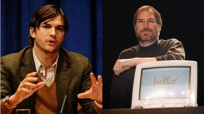 US actor Ashton Kutcher (L) and Apple co-founder Steve Jobs ®. Kutcher is set to play Jobs in an independent biopic, Hollywood trade paper Variety reported Sunday, April 1, with filming scheduled to start this summer. (AFP photos; Kutcher photo by Emmanuel Dunand, taken at the UN, Nov 4 2011; Jobs photo by Eric Cabanis, taken in Paris, France, Sept 17, 1998)