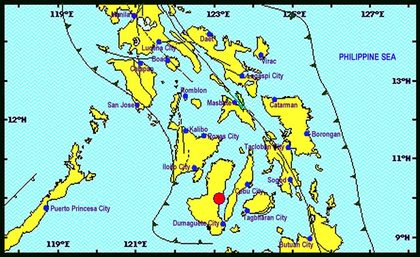 CENTRAL VISAYAS QUAKE. The epicenter of the magnitude 6.9 earthquake, located at Tayasan, Negros Occidental. Map courtesy of Phivolcs