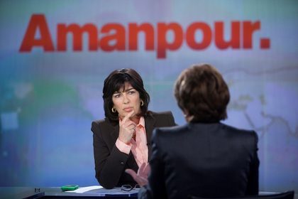 AMANPOUR RETURNS. Christiane Amanpour interviews former Speaker of the House Nancy Pelosi in New York, April 3, 2012. Amanpour returns to CNN International to host a new global affairs show on the cable network. Photo courtesy of CNN