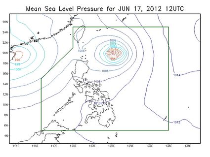 Pagasa's Predicted Mean Sea Level Pressure Analysis for 8 p.m., 17 June 2012