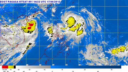 MTSAT ENHANCED IR Satellite Image for 11:32 p.m., 17 June 2012 showing the location of typhoon Butchoy (international codename Guchol) (near center). Image courtesy of PAGASA