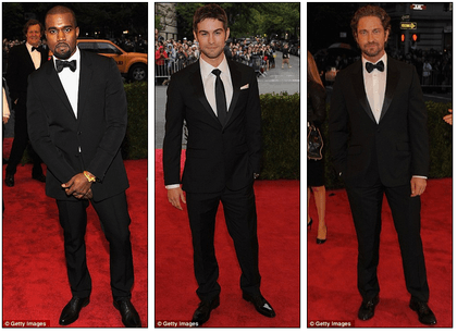 DASHING DEBONAIRES. Kanye West, Chace Crawford, and Gerard Butler looked perfect in black tie. Photo from dailymail.co.uk