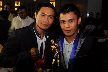 PROUD FIGHTERS. Boxers Donnie Nietes and Denver Cuello at the 12th Elorde awards. March 25, 2012. Hanz Lustre.