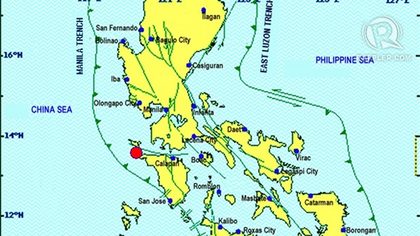MINDORO QUAKE. The Occidental Mindoro earthquake Friday is felt in other areas in Luzon. Map from Phivolcs
