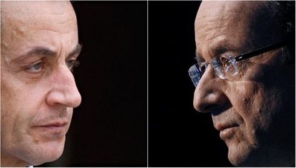 FACE-OFF. France's incumbent president and Union for a Popular Movement (UMP) candidate Nicolas Sarkozy (L) and France's socialist party (PS) candidate François Hollande face off in a May 6 run-off for the presidency. Photo by AFP 