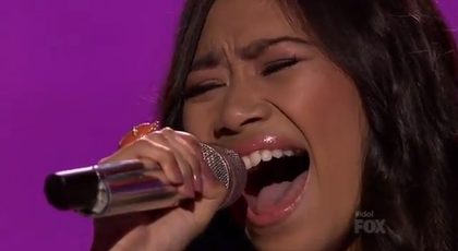 "I DON'T WANNA MISS A THING." "American Idol" contestant Jessica Sanchez sings the Aerosmith classic "I Don't Wanna Miss A Thing," Wednesday, May 16, 2012. Screengrab from FOX Television. 