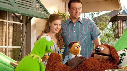 Kermit the Frog, Amy Adams, Walter the muppet, Jason Segel and Rowlf the Dog in 'The Muppets'
