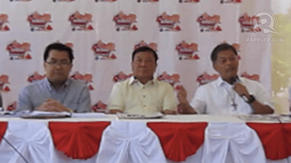 HAPPY WITH PALARO. Palarong Pambansa Secretary General Tonisito Umali, Pangasinan governor Amado Espino and DepEd Secretary Armin Luistro speak to media on day 1 of Palarong Pambansa. 