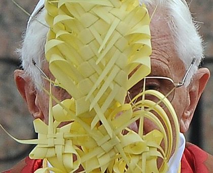 PALM SUNDAY. Pope Benedict XVI holds a palm branch as he attends the Palm Sunday celebration in Saint Peter's square at the Vatican, on April 1, 2012. Photo by AFP