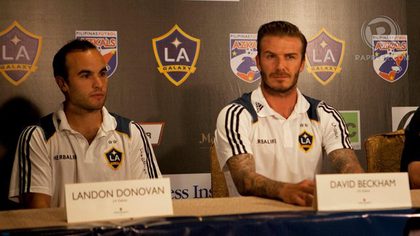 David Beckham and Landon Donovan at the pre-match press conference