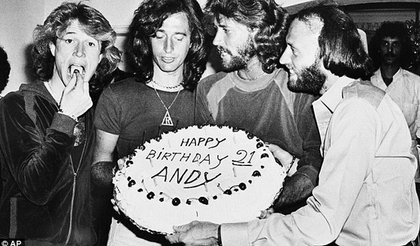 LAST PHOTO TOGETHER. Andy, Robin, Barry and Maurice in 1979 at Andy's birthday party. Photo from dailymail.co.uk