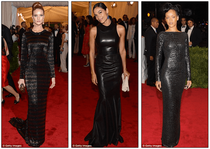 SLIPPERY WHEN WET. Rosie Huntington-Whitely, Rosario Dawson, and Rihanna were sexy vixens for the night. Photo from dailymail.co.uk