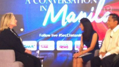 Hillary Clinton sits down with journalists Vicki Morales and Howie Severino