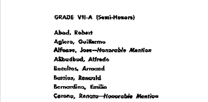 NO GOLD. The Ateneo Grade School 1962 commencement program lists Corona as an honorable mention awardee.