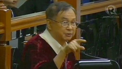 JOKER'S DISMAY. Sen. Joker Arroyo says "I give up" after fellow senators suggested that the PSBank president be cited in contempt. 