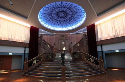 REPLICA. A re-creation of the Grand Staircase from the Titanic ship is pictured in the Titanic Belfast visitor center in Belfast, Northern Ireland, on March 13, 2012. AFP Photo