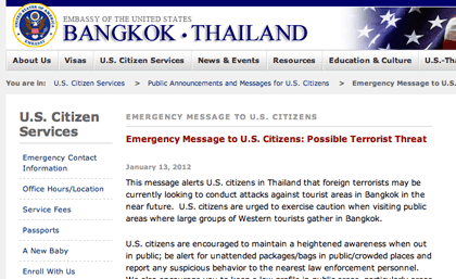 EMBASSY WARNING: The US Embassy in Bangkok issued this warning to US citizens last February 13th.